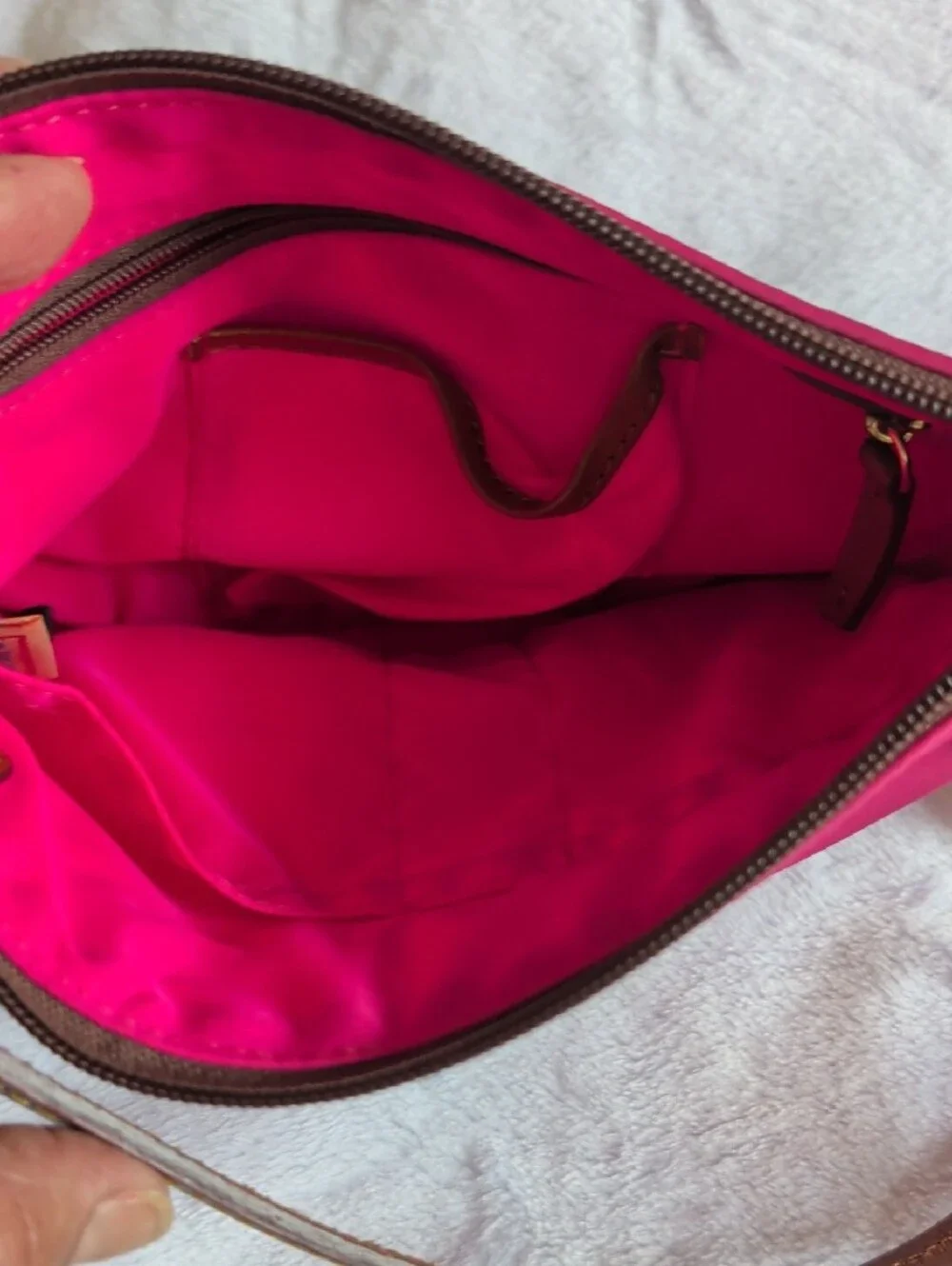 Dooney & Bourke Hot Pink Crossbody with Brown Leather Trim